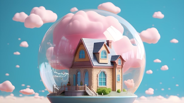 A house in the glass globe for insurance protection concept