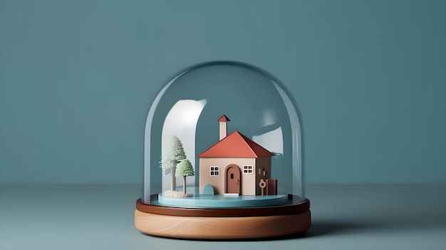 A house in the glass globe for insurance protection concept