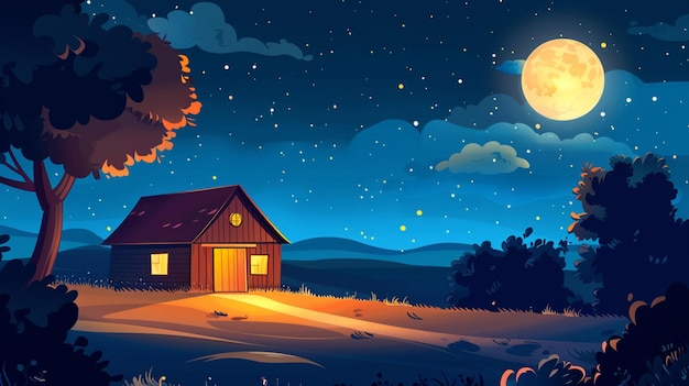 Photo a house on a hill with a full moon in the background