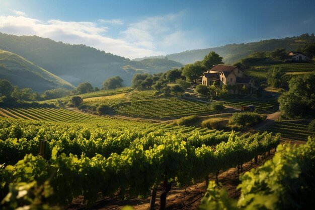 Photo a house on a hill with a vineyard in the background