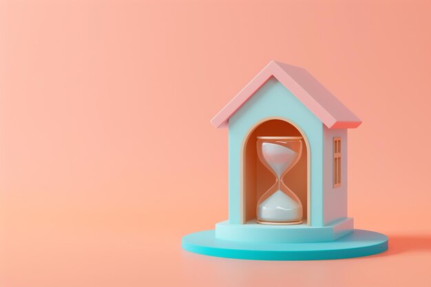 house and hourglass relocation concept 3d model on background