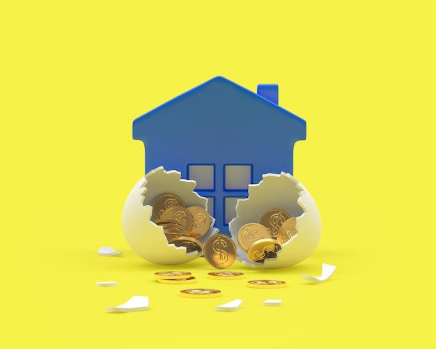 House icon with a broken eggshell full of gold coins