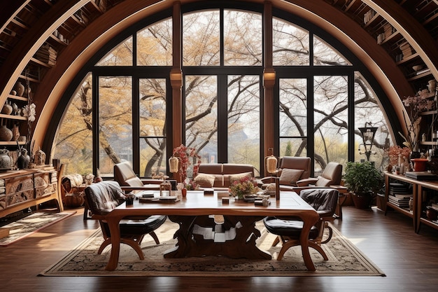 house interior with arched window and table inpiration ideas