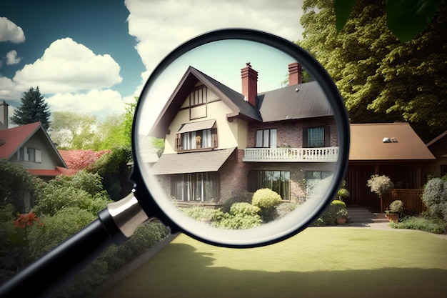 A house is shown through a magnifying glass.