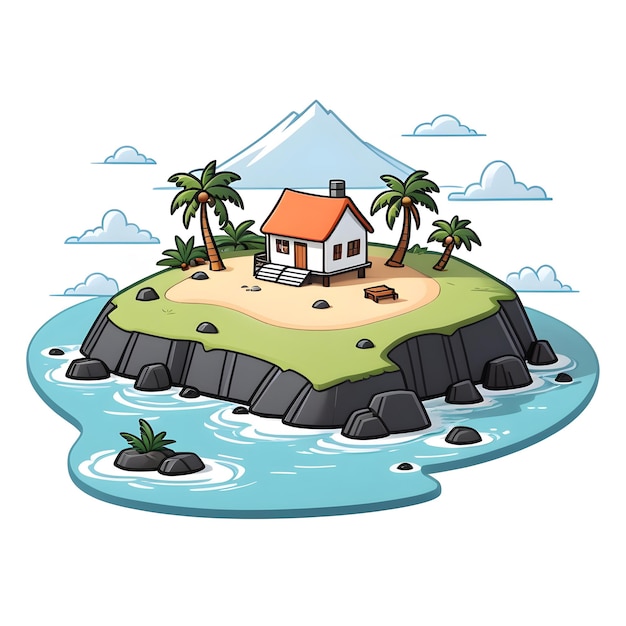 Photo house on the island in the sea vector illustration of a cartoon style