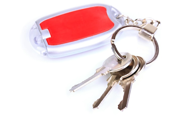 House keys and keychain isolated on white