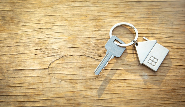 House keys on wooden background