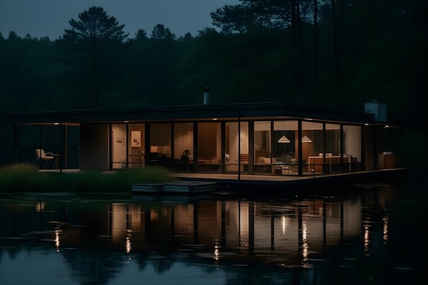 A house on a lake with a lake in the background