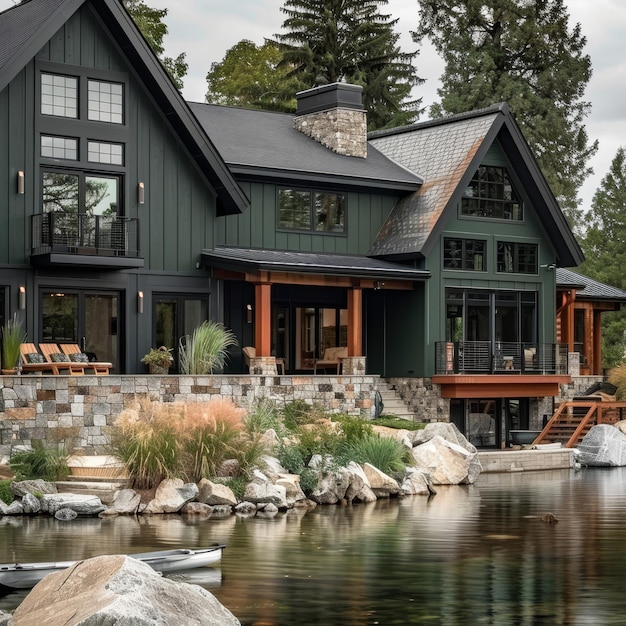 House on a lake in Yellowstone National Park Wyoming USA