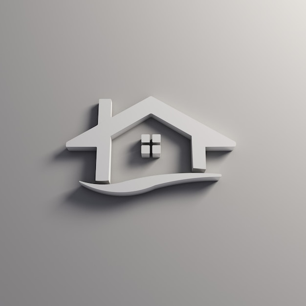 House Logo gray white color 3D Rendering Illustration