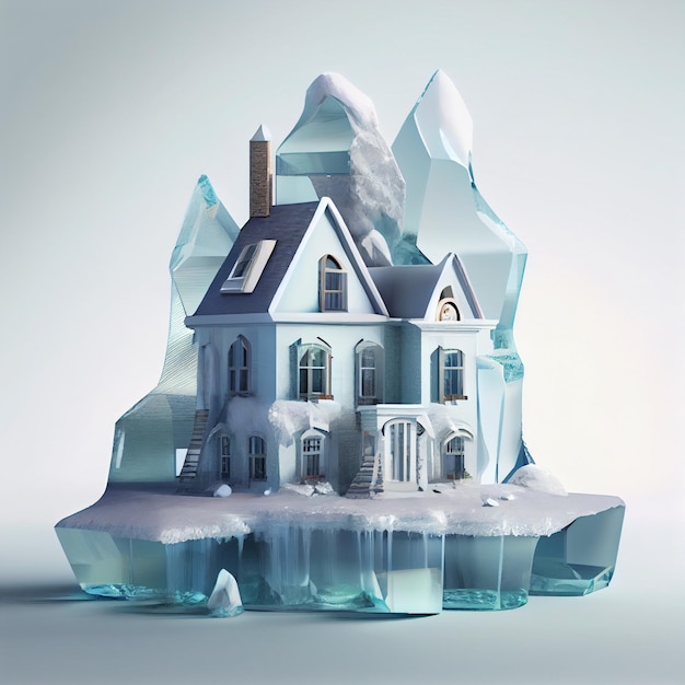 House made of ice frozen house in the snowy arctic 3d render