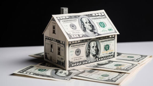 House model places on like dollars note background with Generative AI Technology