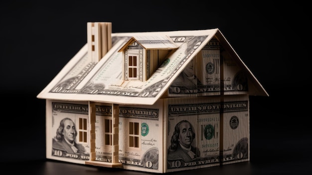 House model places on like dollars note background with Generative AI Technology