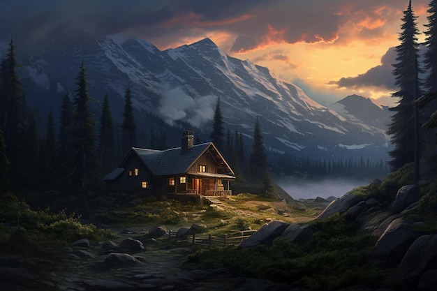 a house in a mountain landscape