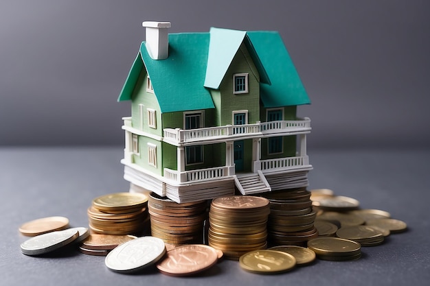 House paper on coins stack for saving to buy a house