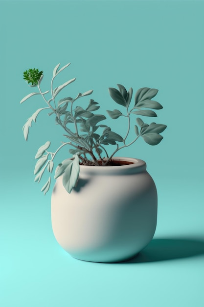 House plant clay pot on color background Generative AI