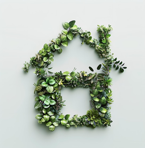 Photo house shape formed by green plants on white background