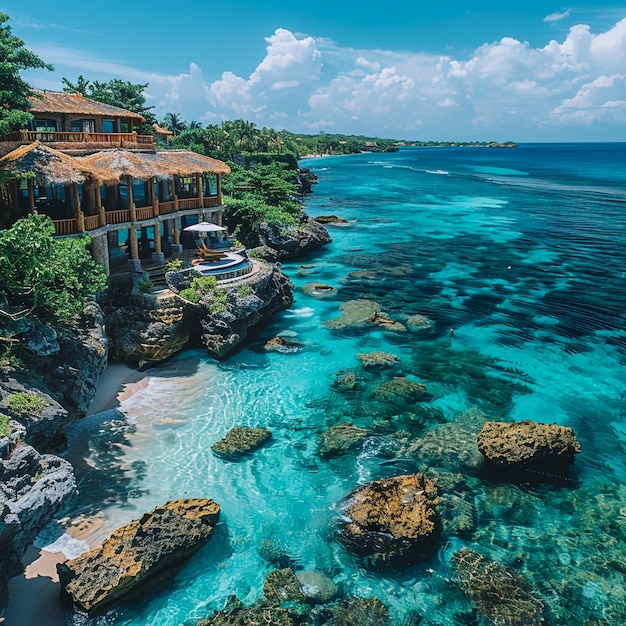 Photo a house sits on a cliff overlooking the ocean