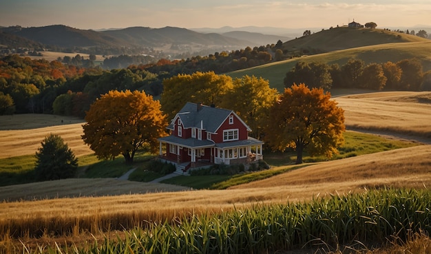 a house sits on a hill with trees in the background