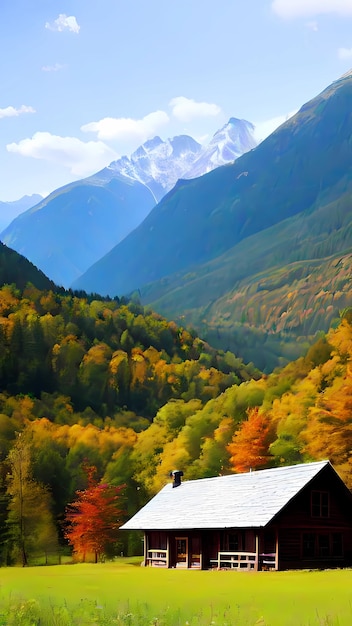 A house sits in a valley with a mountain in the background