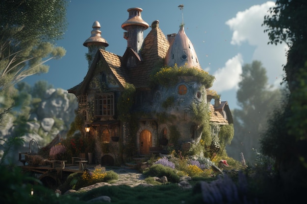 A house in the sky with a fairy tale on the top