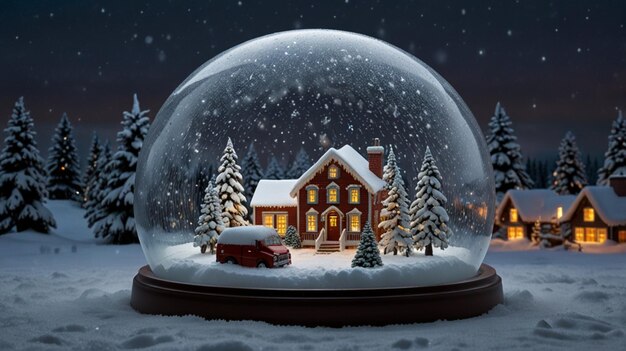 Photo a house in a snow globe with a house in the background