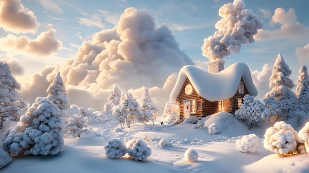 Photo a house in the snow with a chimney on the roof