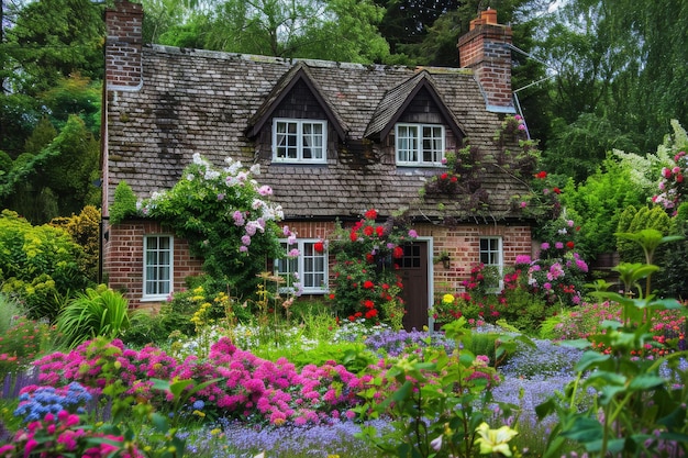 House Surrounded by Colorful Flowers and Greenery