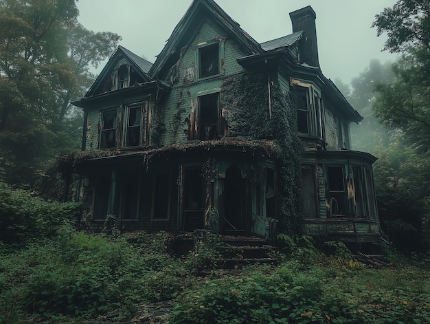 a house that has the word haunted on it