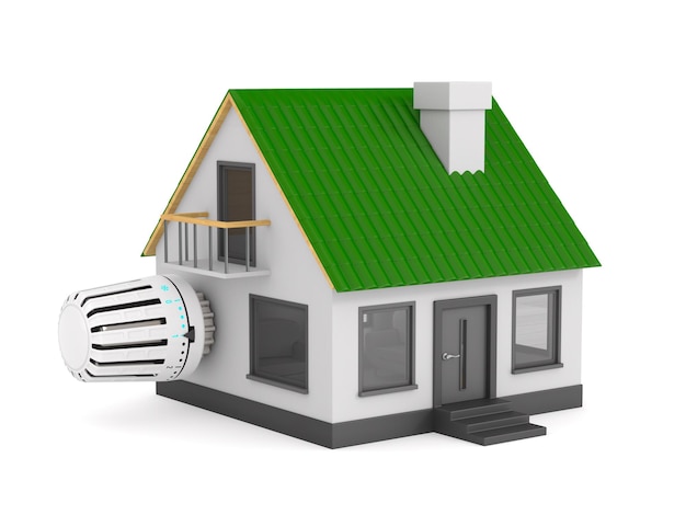 House and thermostat on white background Isolated 3D illustration