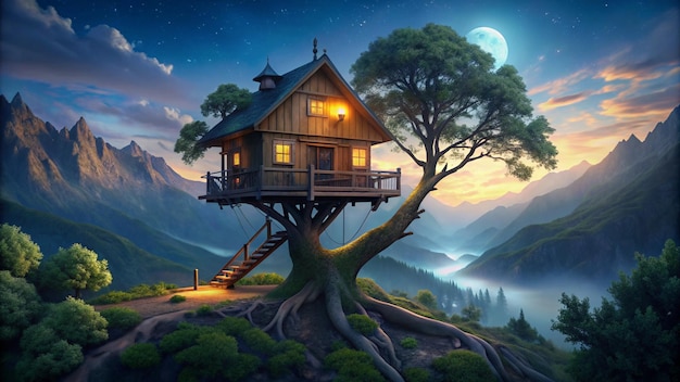 a house on a tree with a house on the top of it