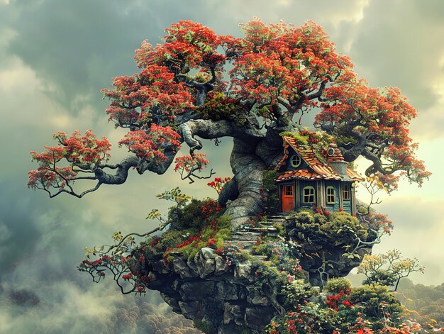 a house on a tree with a tree in the background