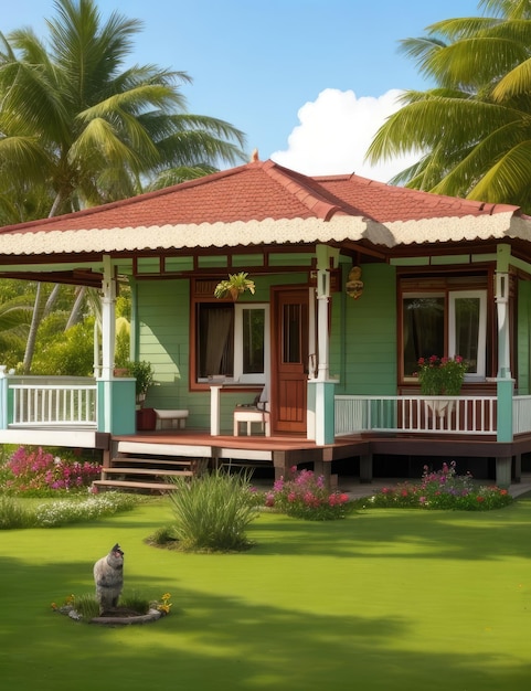 House in the tropics on a sunny day 3d render