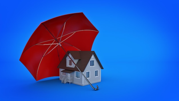 A house under an umbrella that says'insurance'on it