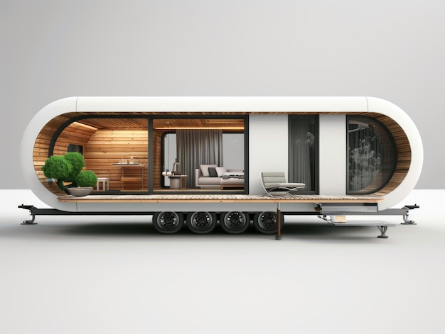 House on wheels Modern trailer for living and leisure AI generative