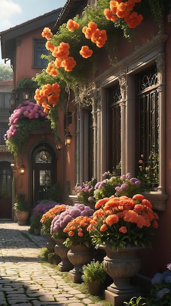 a house with a balcony with flowers on the front