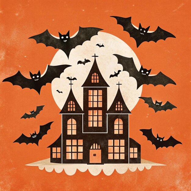 a house with bats on it and a house on the wall