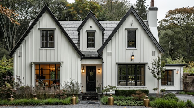 a house with a black door and a white sign that says quot welcome to the front door quot