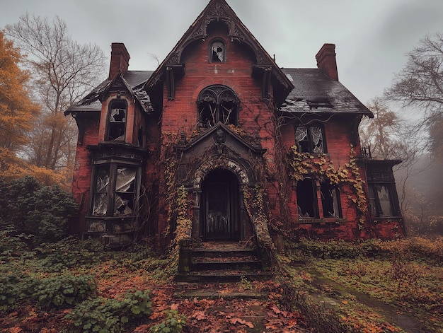 Photo a house with a black roof and a dead tree on the left side