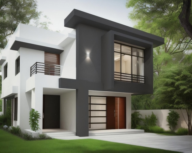 A house with a black and white exterior