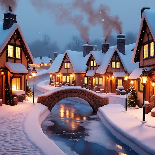 Photo a house with a bridge in the snow