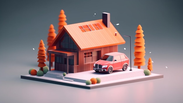 A house with a car in front of it