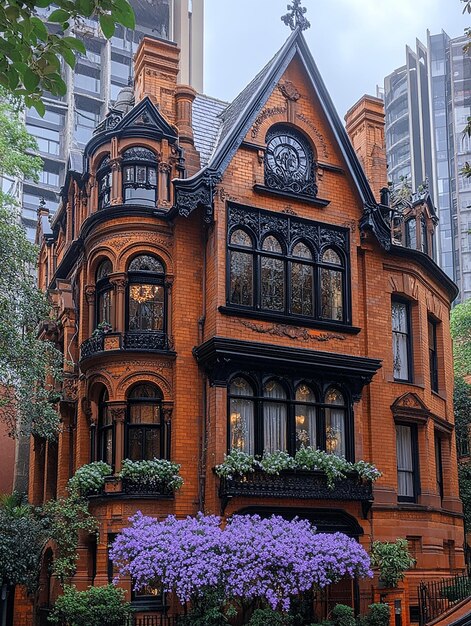 Photo a house with a clock on the front and the number 4 on the front