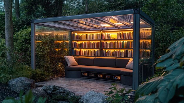 Photo a house with a couch and a book shelf