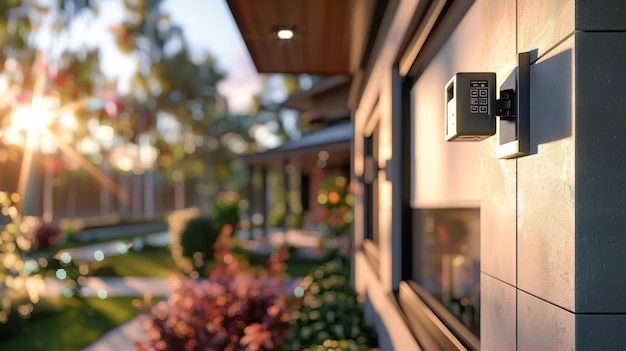 a house with a digital clock on the wall and a window with thermometer on the side