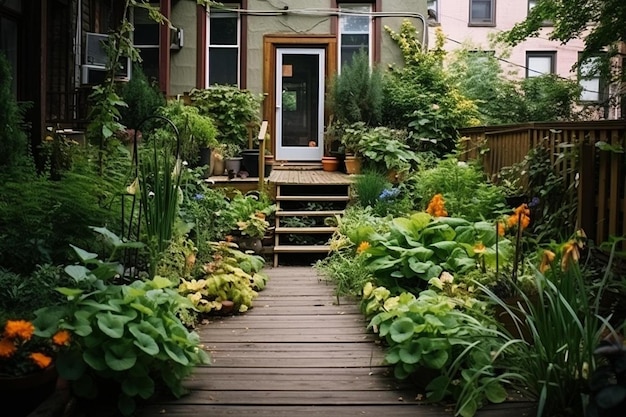 A house with a door that says " garden " on the front of it.