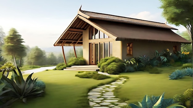 A house with ecological style Integrated vegetation Natural House with ecological roof Ai Generat