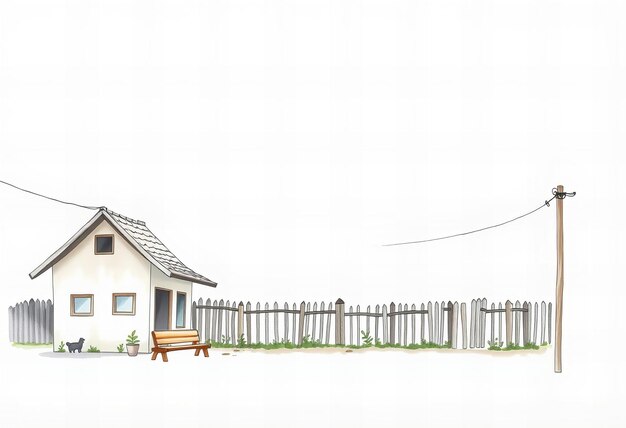 Photo a house with a fence and a bench with a bench on the grass