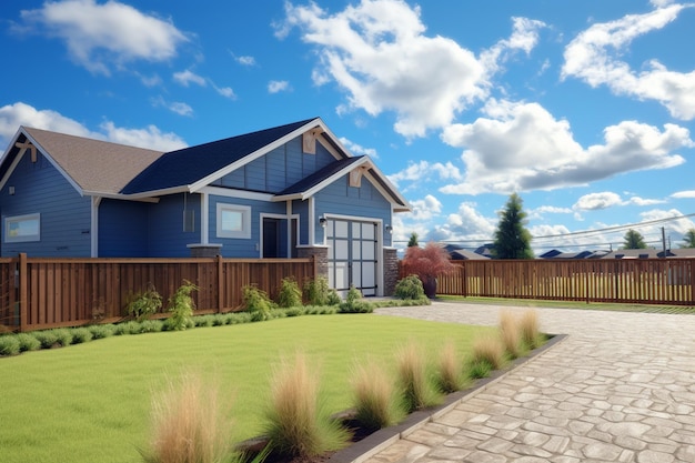 a house with a fence and a driveway that has a fence in front of it