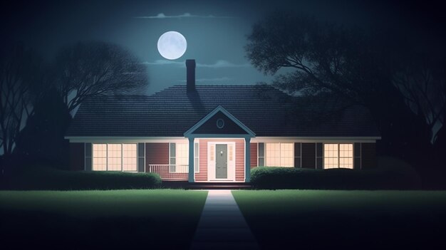 Photo a house with a full moon in the background